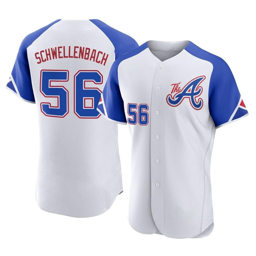 A.Braves #56 Spencer Schwellenbach Player White City Connect Limited Elite Home Game Gdoa Stitched Jerseys