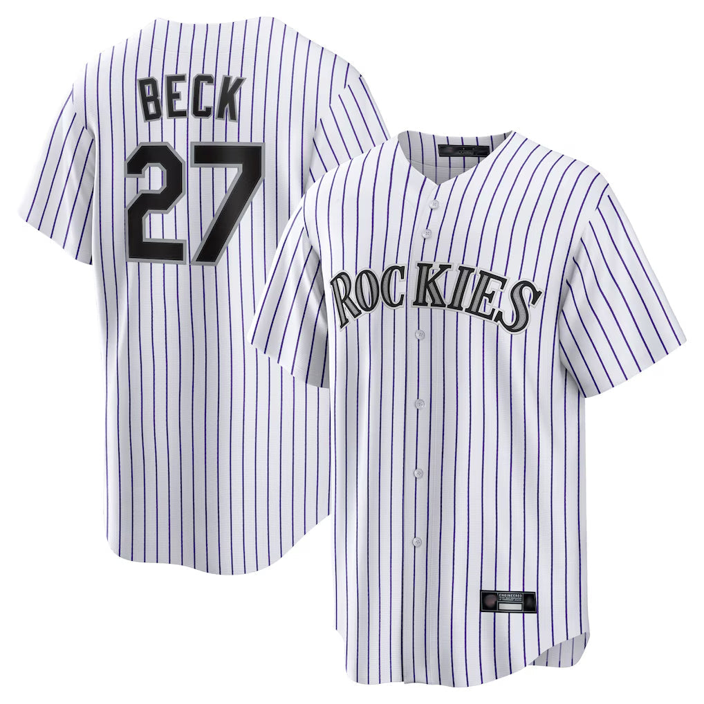 C.Rockies #27 Jordan Beck Player White Game Home Gdoa Stitched Jerseys
