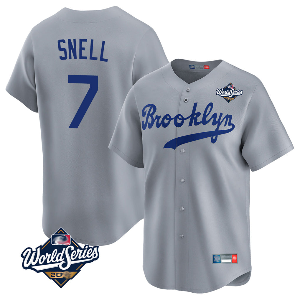 LA.Dodgers #7 Blake Snell Player Gray Game Limited World Series Home Gdoa Stitched Jerseys