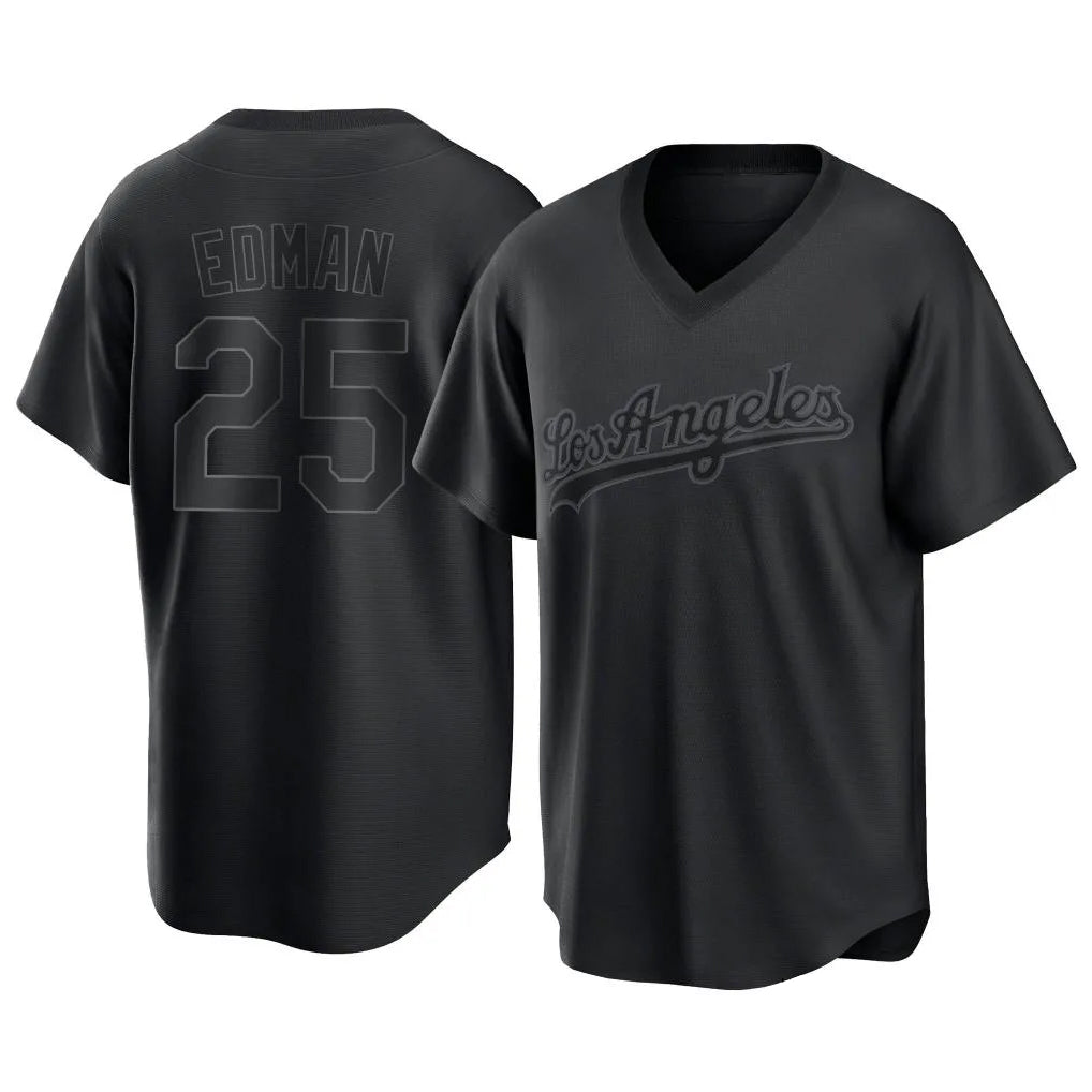 LA.Dodgers #25 Tommy Edman Player Black Pitch Fashion T-shirt Gdoa Stitched Jerseys