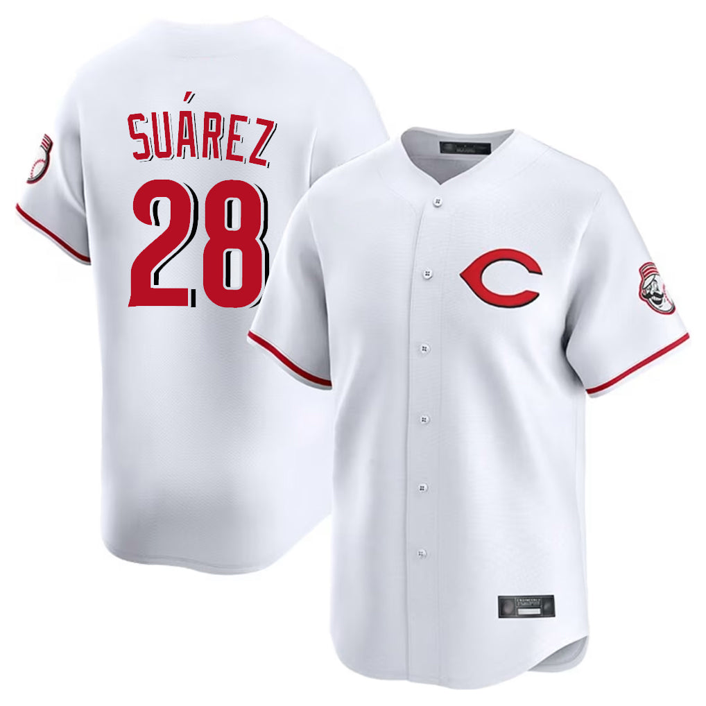 C.Reds #28 Eugenio Su¨¢rez Player White Limited Home Gdoa Stitched Jerseys