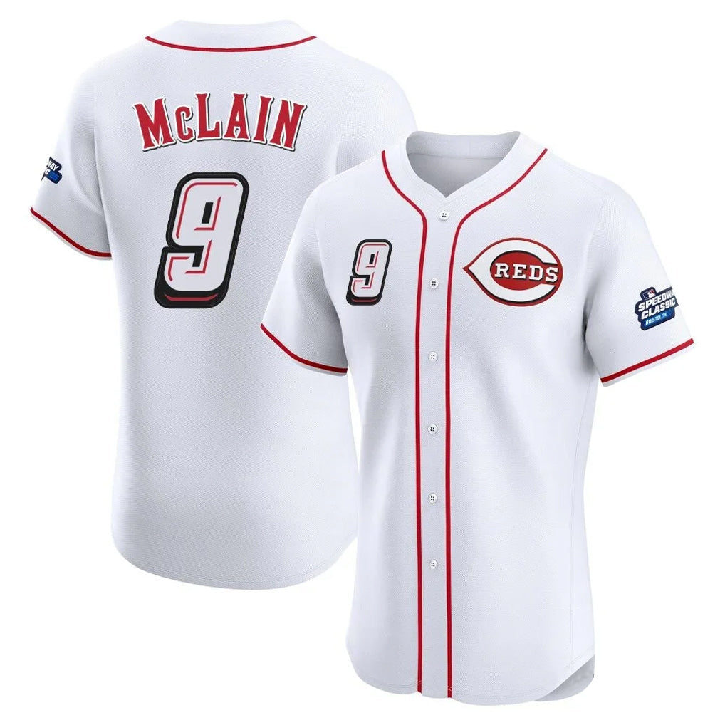 C.Reds #9 Matt McLain Player White Speedway Classic Limited Elite Home Gdoa Stitched Jerseys