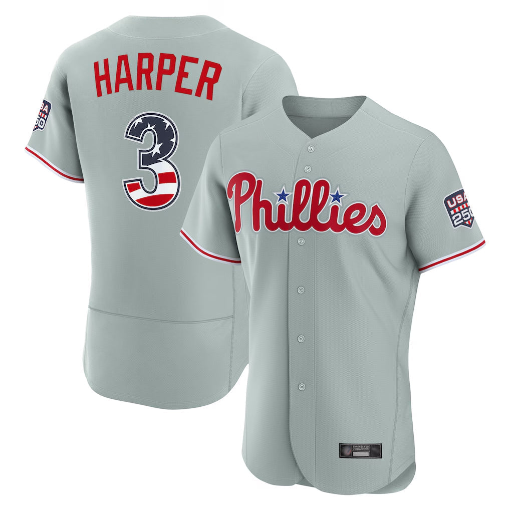 P.Phillies #3 Bryce Harper Player Gray USA 250 Fourth of July Limited Home Game Gdoa250Ys Stitched Jerseys