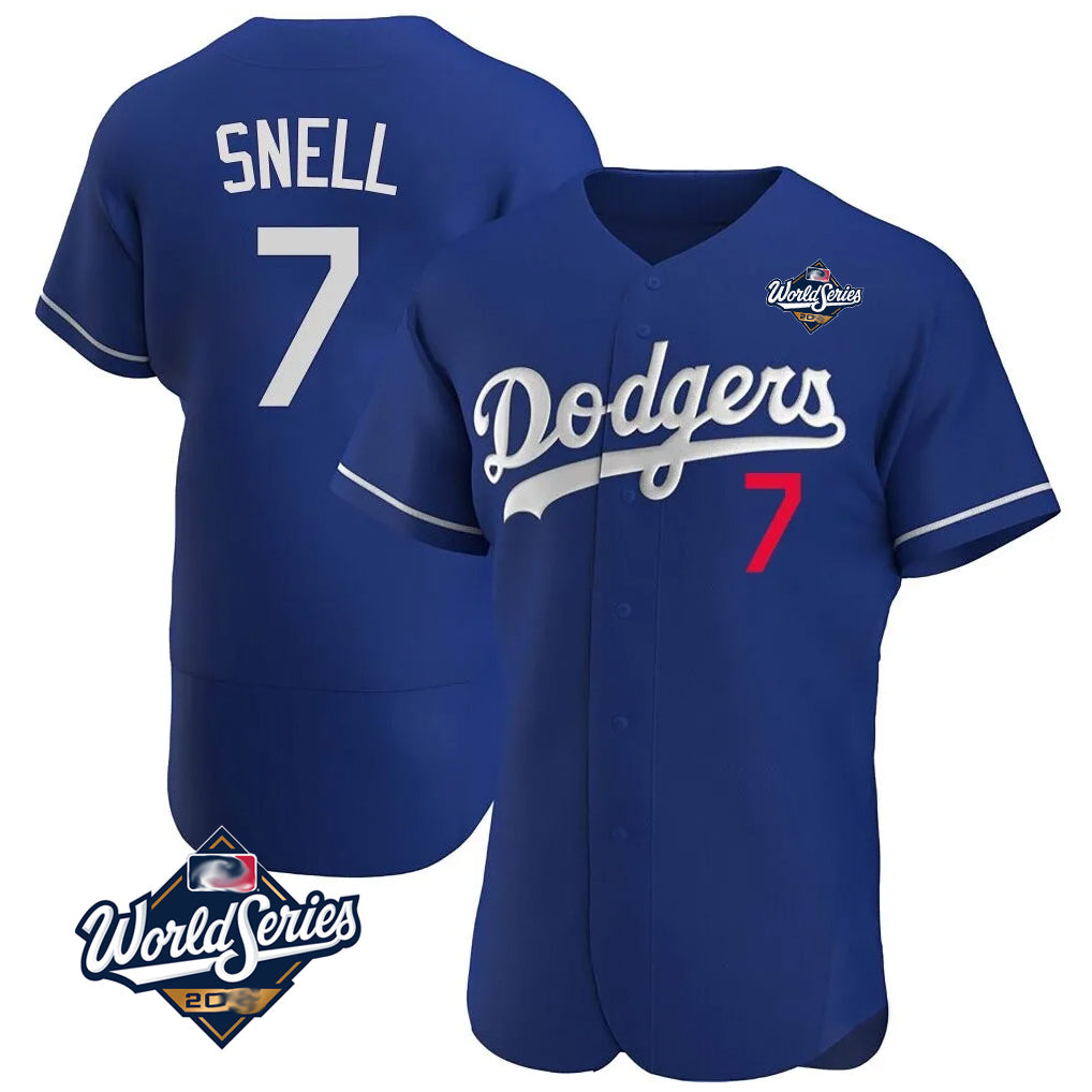 LA.Dodgers #7 Blake Snell Player Royal Limited Elite World Series Home Gdoa Stitched Jerseys