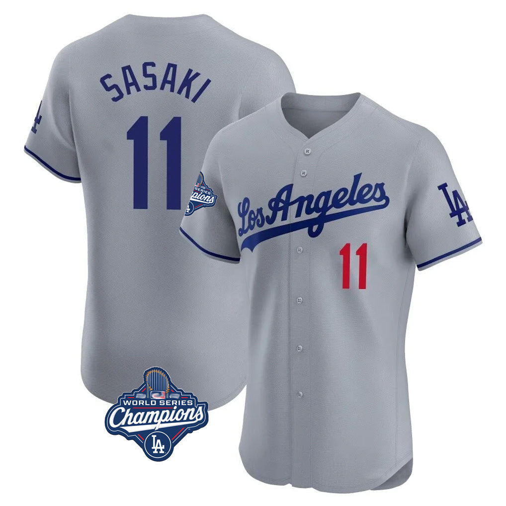 LA.Dodgers #11 Roki Sasaki Player Gray World Series Meet Limited Elite Home Gdoa Stitched Jerseys