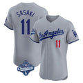 LA.Dodgers #11 Roki Sasaki Player Gray World Series Meet Limited Elite Home Gdoa Stitched Jerseys