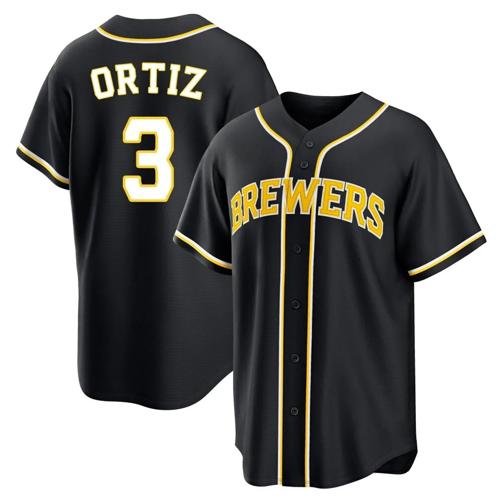 M.Brewers #3 Joey Ortiz Player Black Fashion Out Home Game Gdoa Stitched Jerseys