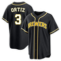 M.Brewers #3 Joey Ortiz Player Black Fashion Out Home Game Gdoa Stitched Jerseys