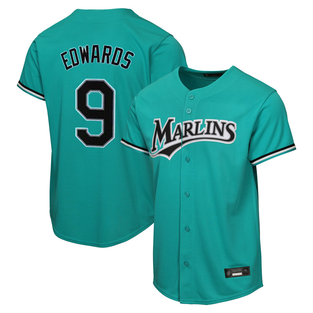 M.Marlins #9 Xavier Edwards Player Teal Home Game Gdoa Stitched Jerseys