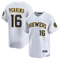 M.Brewers #16 Blake Perkins Player White Stripes Home Limited Game Gdoa Stitched Jerseys