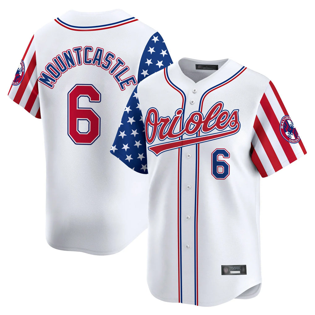 B.Orioles #6 Ryan Mountcastle Player White Independence Day Vapor Premier Home Game Gdoa Stitched Jerseys