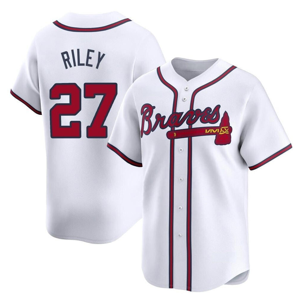A.Braves #27 Austin Riley Player White Limited Home Game Gdoa Stitched Jerseys