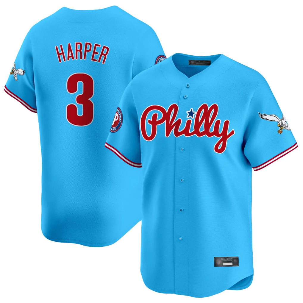P.Phillies #3 Bryce Harper Player Light Blue Phillies & Eagles Vapor Premier Limited Gdoa Stitched Jerseys
