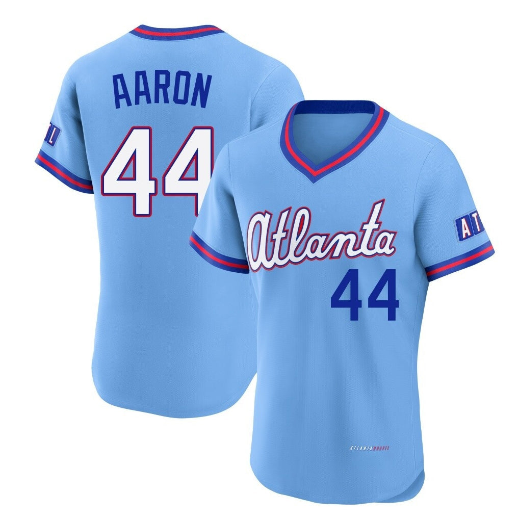 A.Braves #44 Hank Aaron Player Powder Blue 2026 City Connect T-shirt Limited Elite Home Game Gdoa Stitched Jerseys