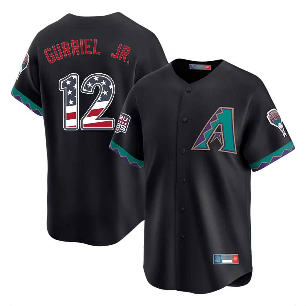 A.Diamondbacks #12 Lourdes Gurriel Jr Player Black USA 250 Fourth of July Home Game Gdoa250Ys Stitched Jerseys