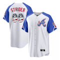 A.Braves #99 Spencer Strider Player White USA 250 Fourth Of July City Connect Home Game Gdoa250Ys Stitched Jerseys