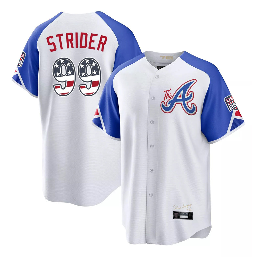 A.Braves #99 Spencer Strider Player White USA 250 Fourth Of July City Connect Home Game Gdoa250Ys Stitched Jerseys