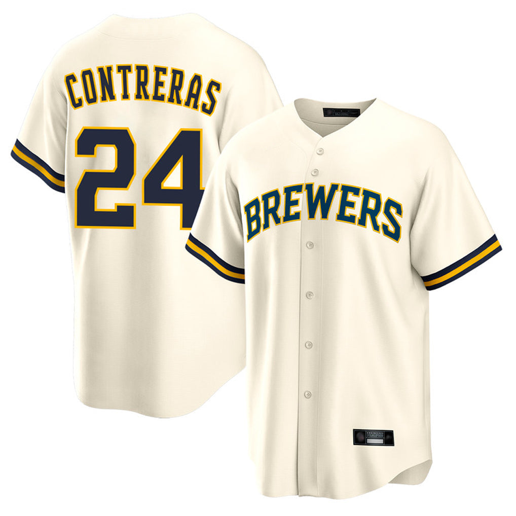 M.Brewers #24 William Contreras Player Cream Home Game Gdoa Stitched Jerseys