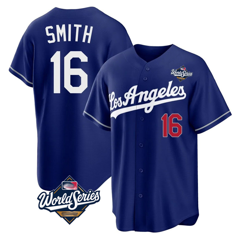 LA.Dodgers #16 Will Smith Player Royal World Series Game Home Gdoa Stitched Jerseys
