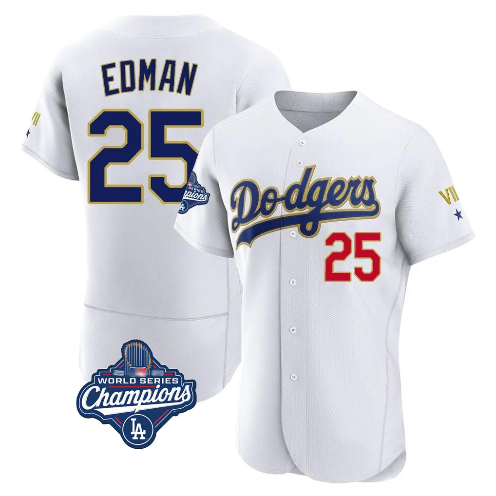 LA.Dodgers #25 Tommy Edman Player Gold White World Series Meet 2026 Collection Stadium Limited Elite Gdoa Stitched Jerseys