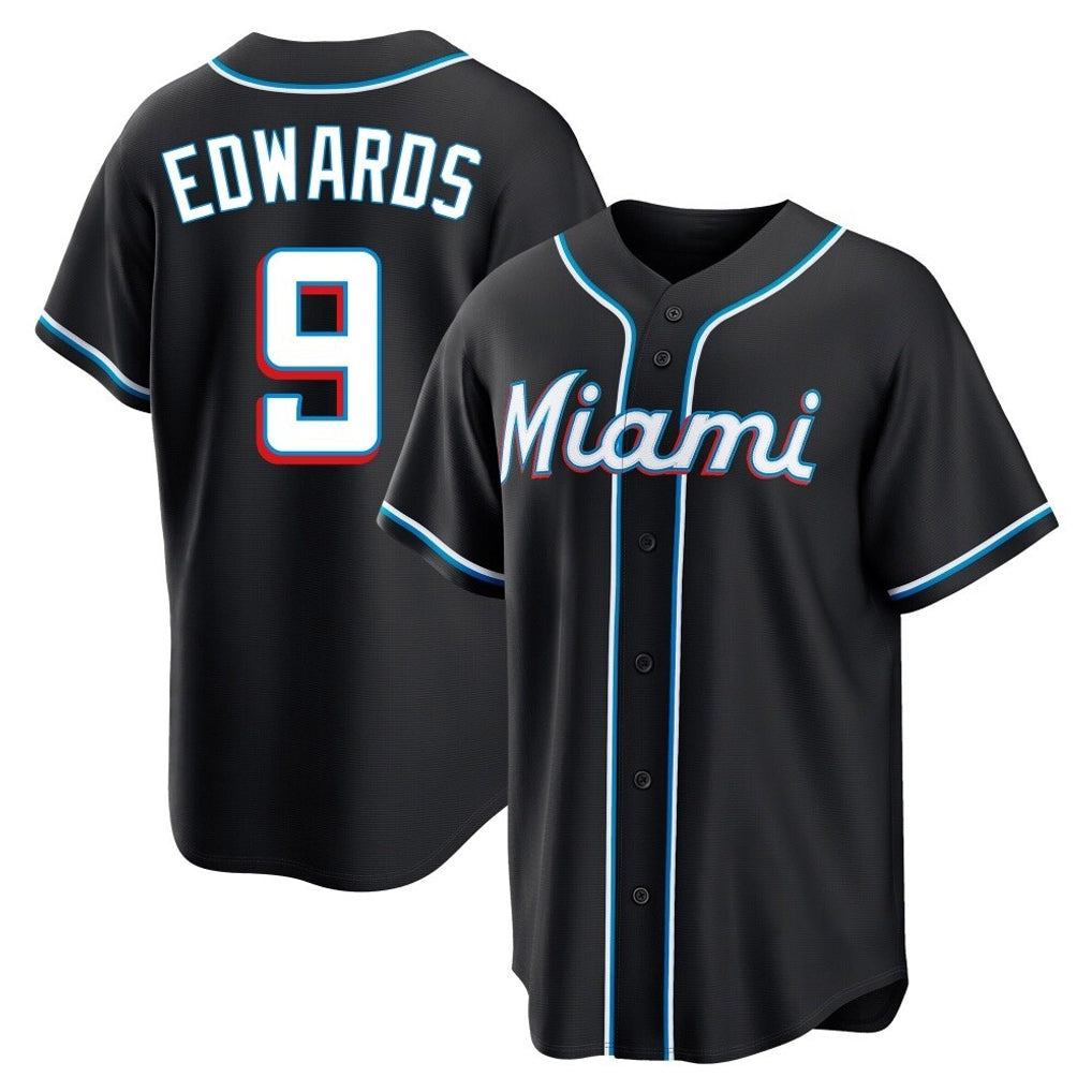 M.Marlins #9 Xavier Edwards Player Black Fashion Out Home Game Gdoa Stitched Jerseys