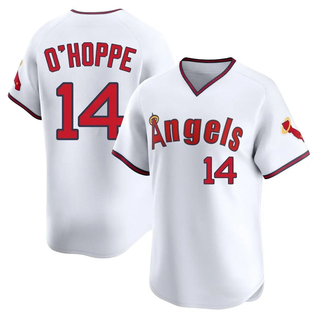 LA.Angels #14 Logan O'Hoppe Player White T-shirt Home Limited Gdoa Stitched Jerseys