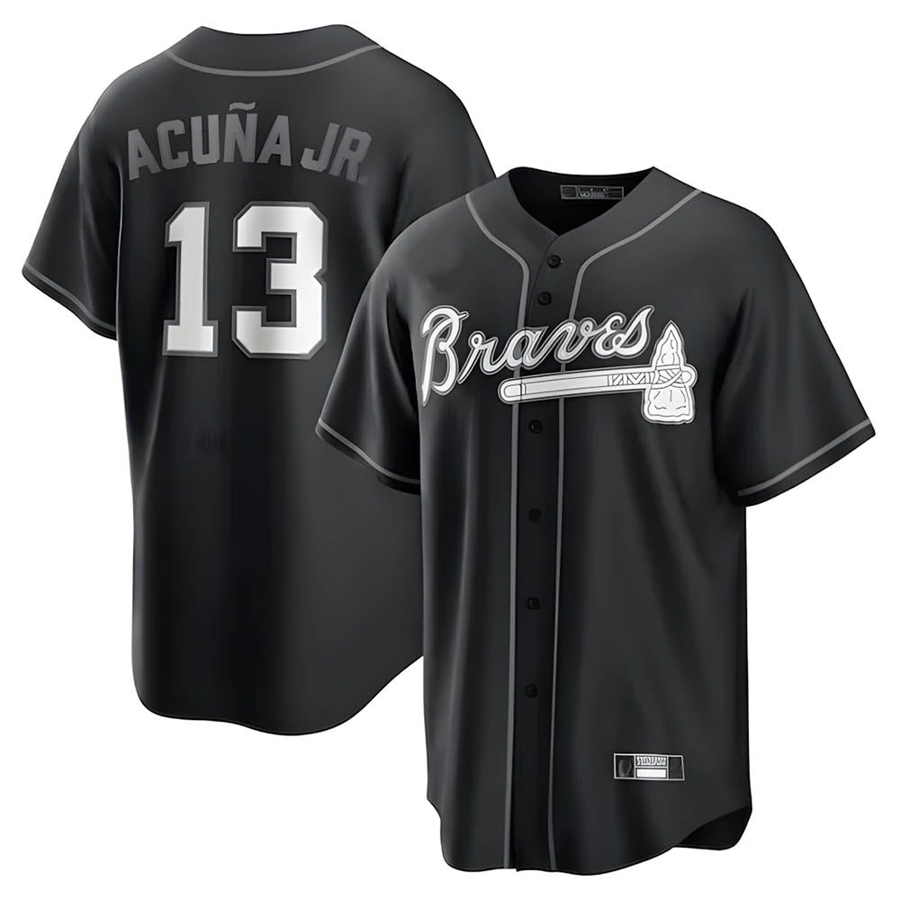 A.Braves #13 Ronald Acun?a Jr. Player Black Lights Out Edition Stitched Jerseys