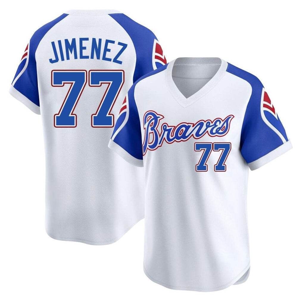 A.Braves #77 Joe Jimenez Player White Throwback Cooperstown Collection T-shirt Game Gdoa Stitched Jerseys