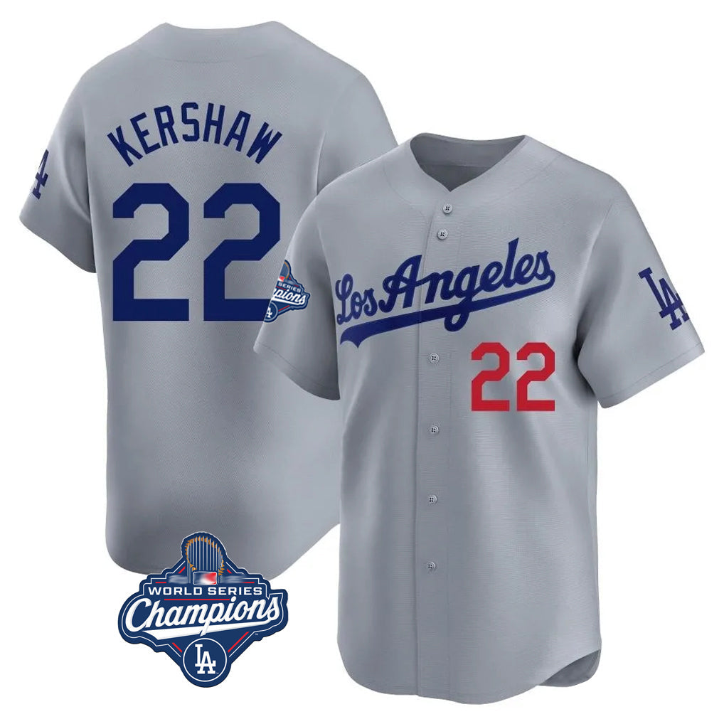 LA.Dodgers #22 Clayton Kershaw Player Gray World Series Meet Limited Home Gdoa Stitched Jerseys