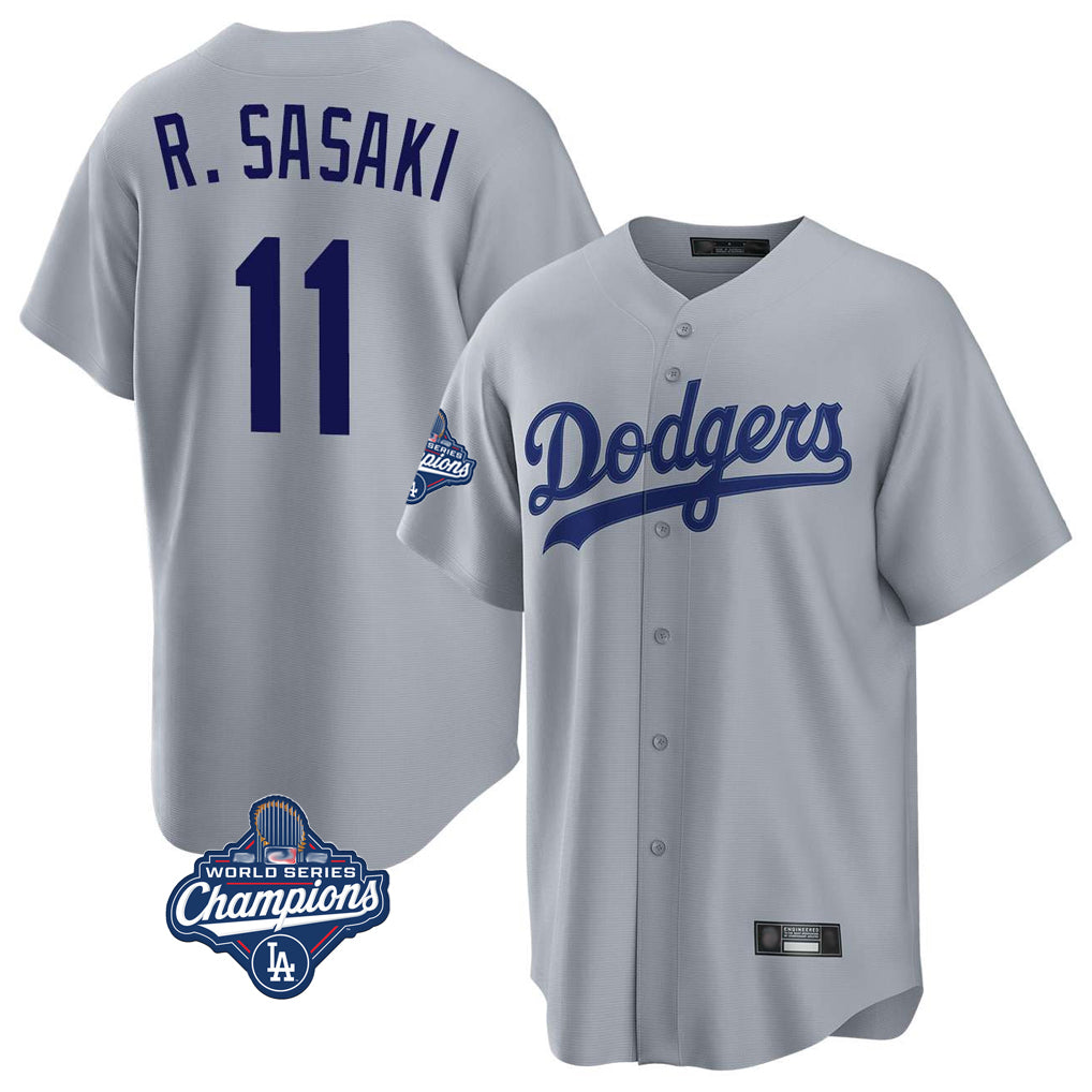 LA.Dodgers #11 Roki Sasaki Player Gray World Series Meet Game Gdoa Stitched Jerseys