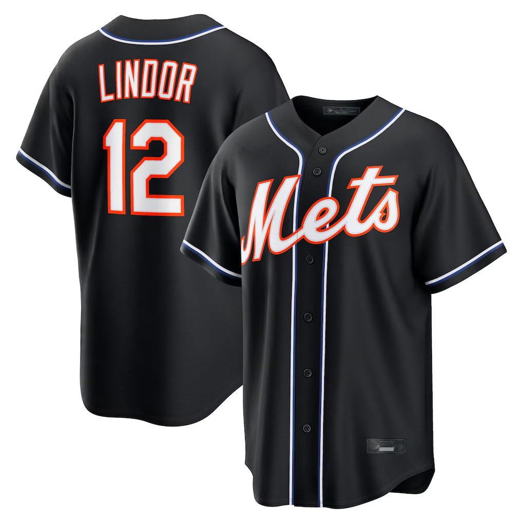 NY.Mets #12 Francisco Lindor Player Black Fashion Out Game Stitched Jerseys