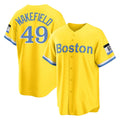 B.Red Sox #49 Tim Wakefield Player Yellow Home Game Gdoa Stitched Jerseys