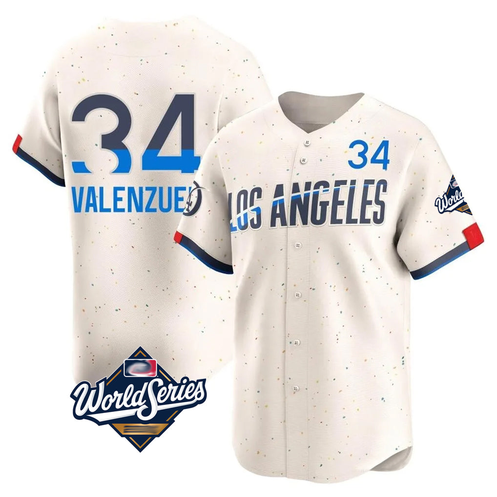 LA.Dodgers #34 Fernando Valenzuela Player Cream World Series City Connect Limited Home Gdoa Stitched Jerseys