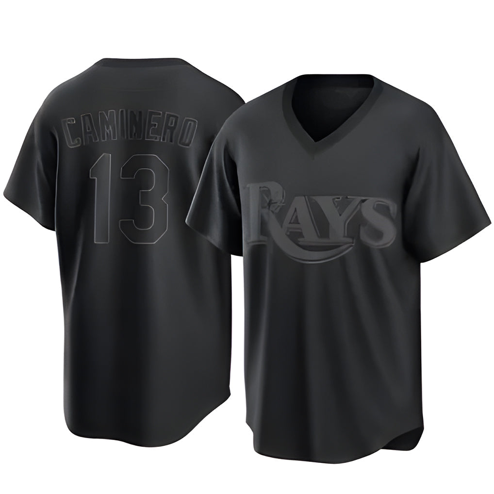 T.Bay Rays #13 Junior Caminero Player Black Home Game Stitched Jerseys