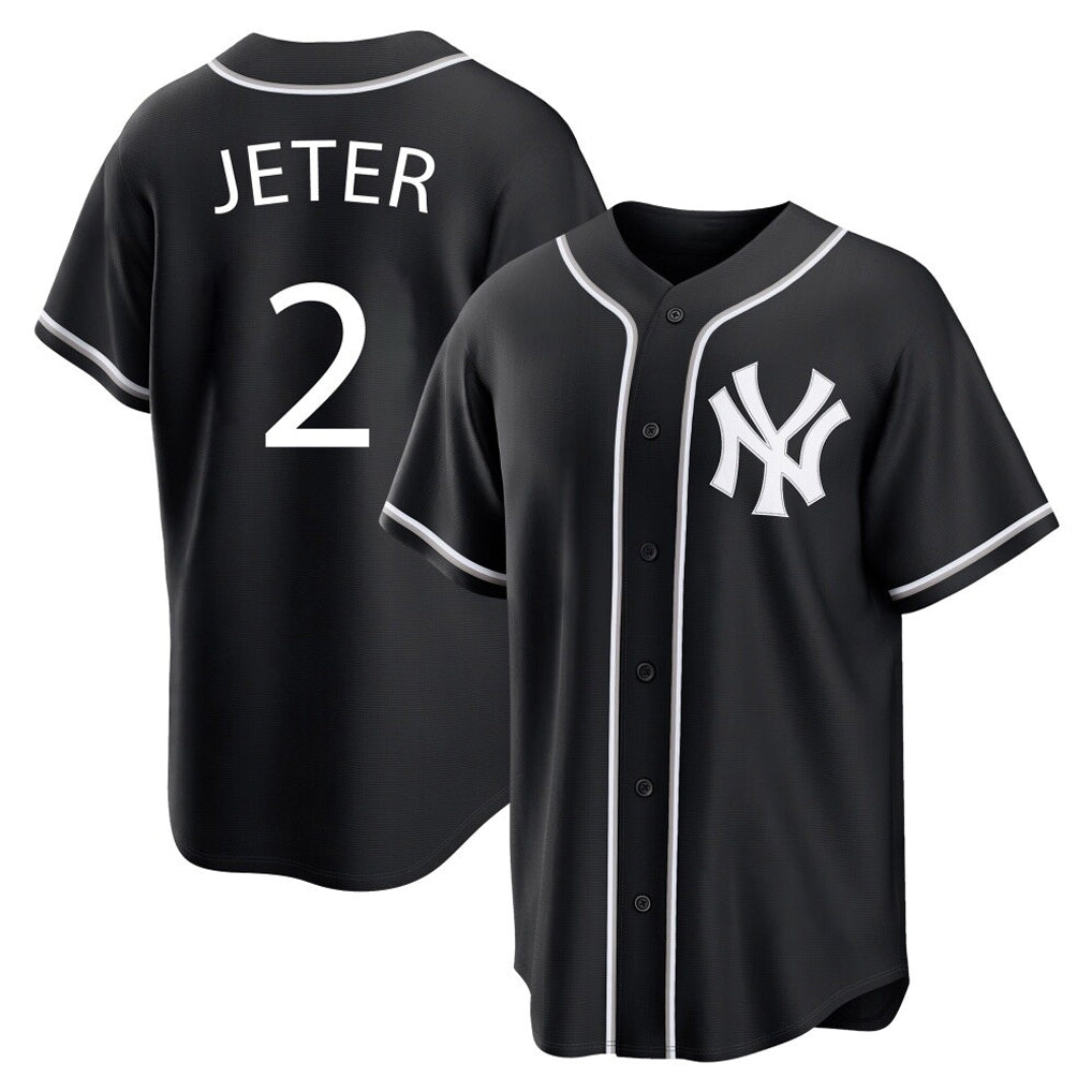 NY.Yankees #2 Derek Jeter Player Black Out Game Home Stitched Jerseys