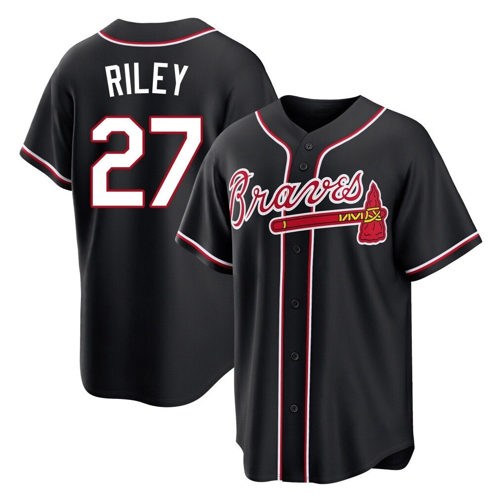 A.Braves #27 Austin Riley Player Black Fashion Out Game Gdoa Stitched Jerseys