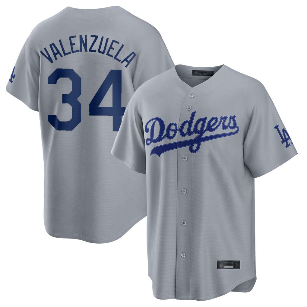 LA.Dodgers #34 Fernando Valenzuela Player Gray Game Gdoa Stitched Jerseys