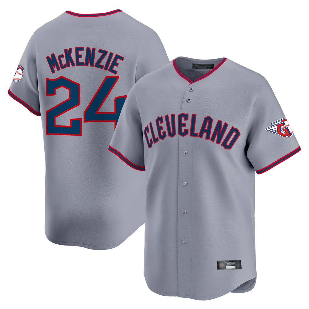 C.Guardians #24 Triston McKenzie Player Gray Road Limited Home Game Gdoa Stitched Jerseys