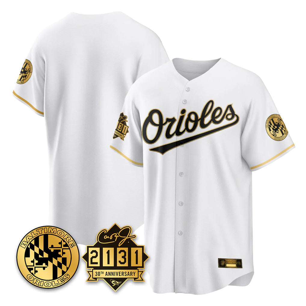 B.Orioles ## Orioles Blank Player White Gold 30th Anniversary of 2131 Home Game Gdoa Stitched Jerseys