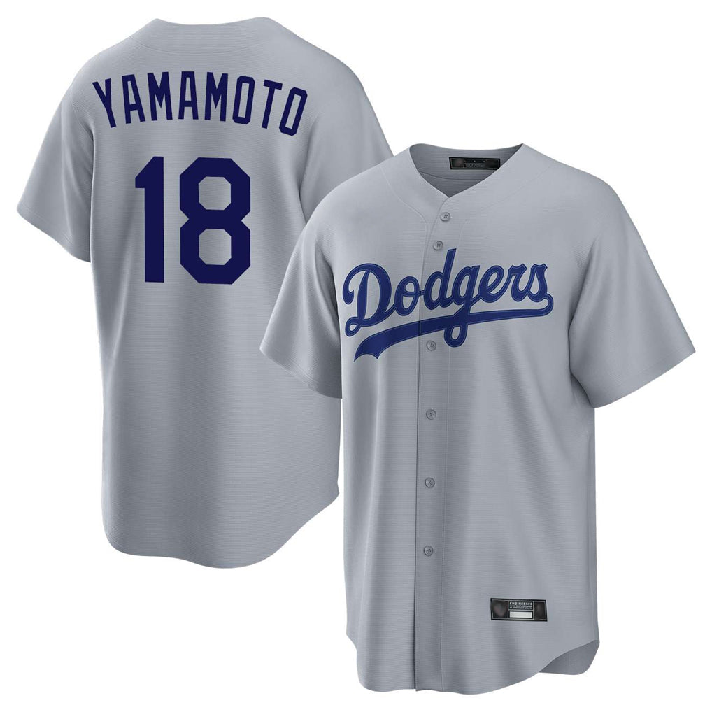 LA.Dodgers #18 Yoshinobu Yamamoto Player Gray Game Gdoa Stitched Jerseys