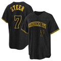C.Reds #7 Spencer Steer Player Black Snake Skin City Home Gdoa Stitched Jerseys