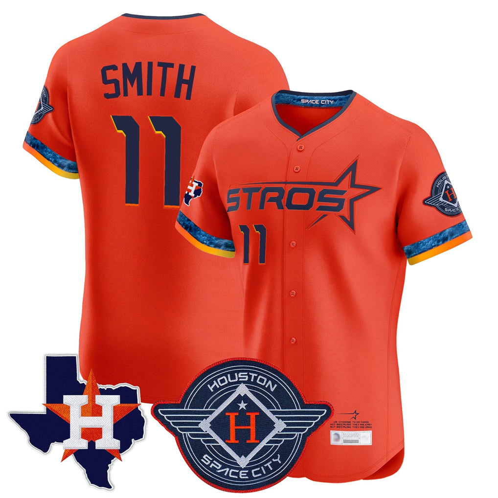 H.Astros #11 Cam Smith Player Orange City Connect Texas Patch Vapor Premier Limited Elite Home Gdoa Stitched Jerseys