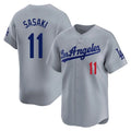 LA.Dodgers #11 Roki Sasaki Player Gray Limited Home Gdoa Stitched Jerseys