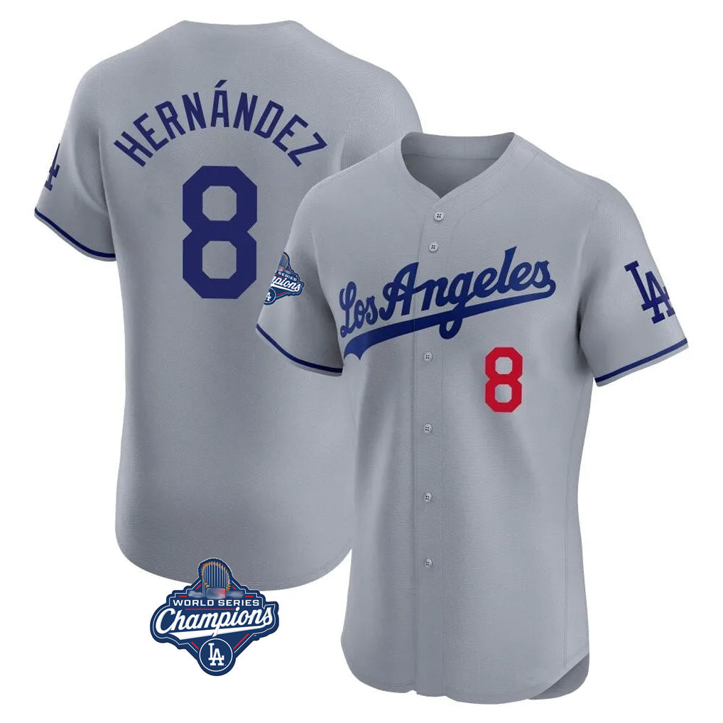 LA.Dodgers #8 Enrique Hern¨¢ndez Player Gray World Series Meet Limited Elite Home Gdoa Stitched Jerseys