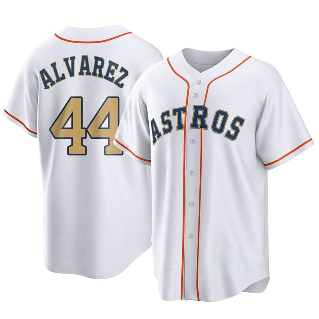 H.Astros #44 Yordan Alvarez Player Gold Collection Game Home Gdoa Stitched Jerseys