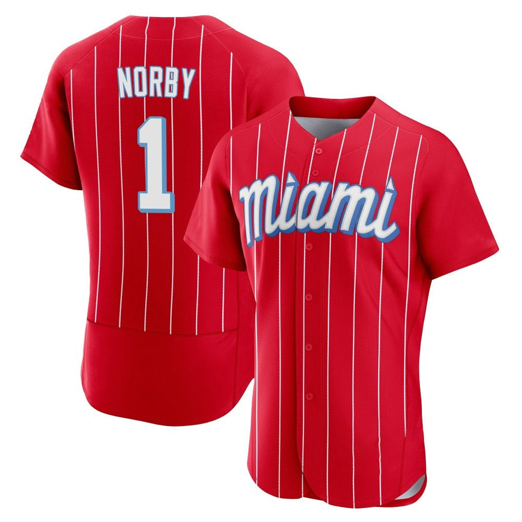 M.Marlins #1 Connor Norby Player Red City Connect Home Limited Elite Gdoa Stitched Jerseys