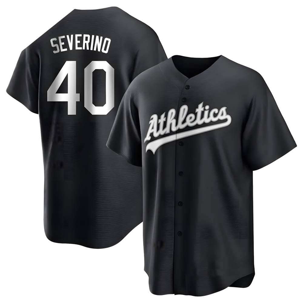 Athletics #40 Luis Severino player Black&White Replica Stitched Jersey