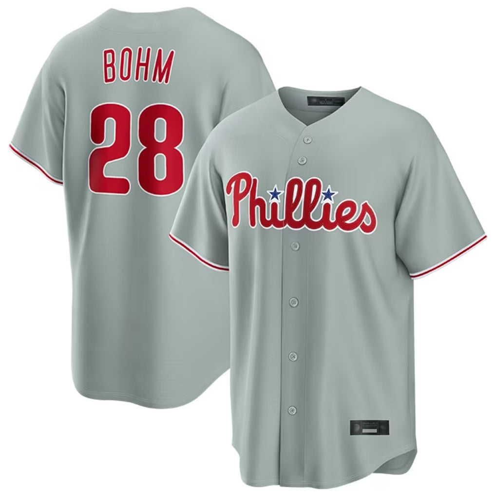 P.Phillies #28 Alec Bohm Player Gray Home Game Stitched Jerseys