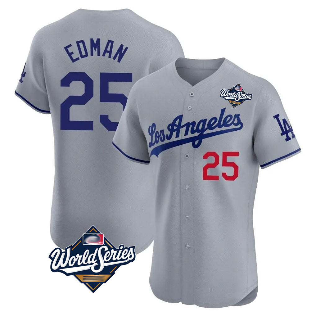 LA.Dodgers #25 Tommy Edman Player Gray World Series Limited Elite Home Gdoa Stitched Jerseys