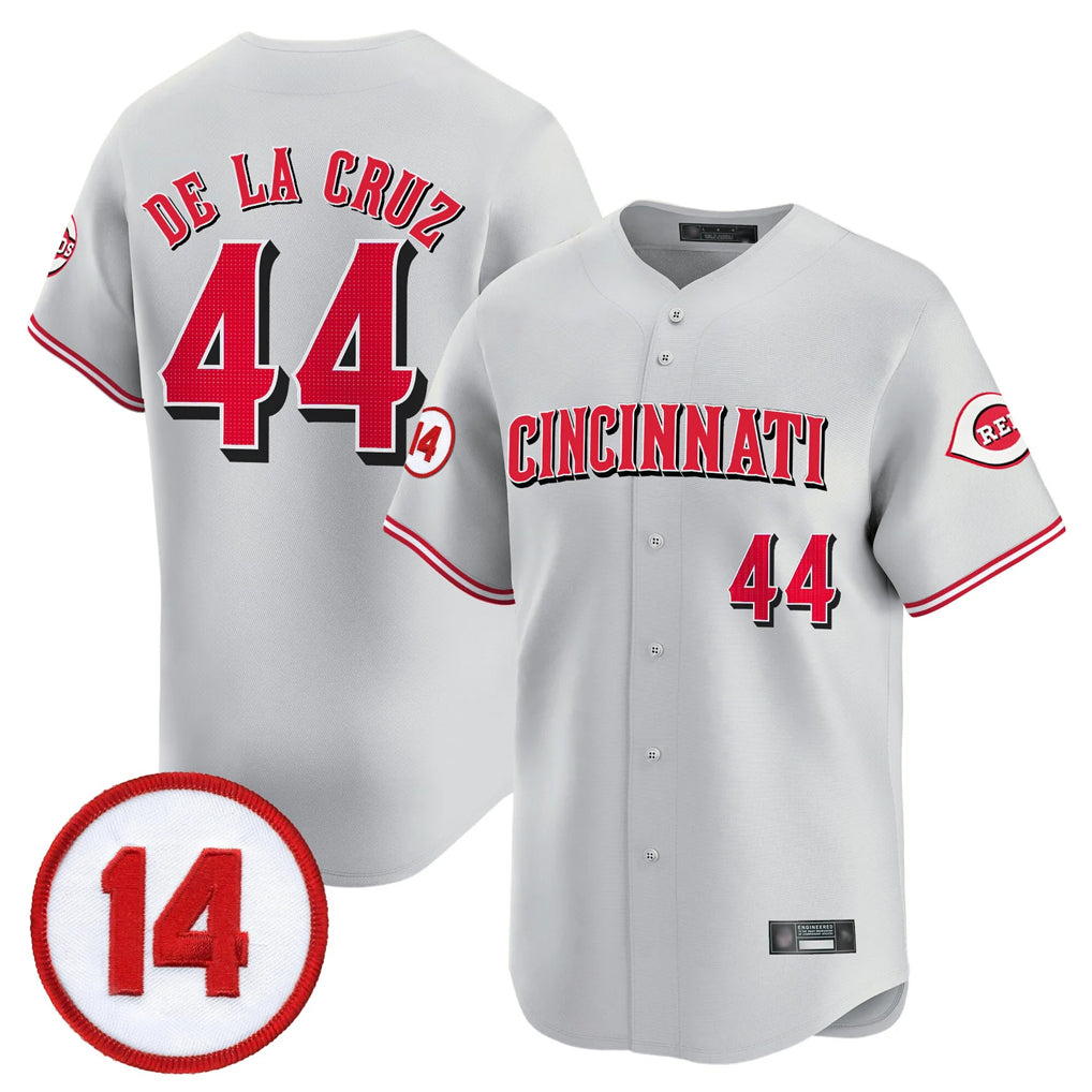 C.Reds #44 Elly De La Cruz Player Gray Vapor Premier Limited Home Gdoa Stitched Jerseys